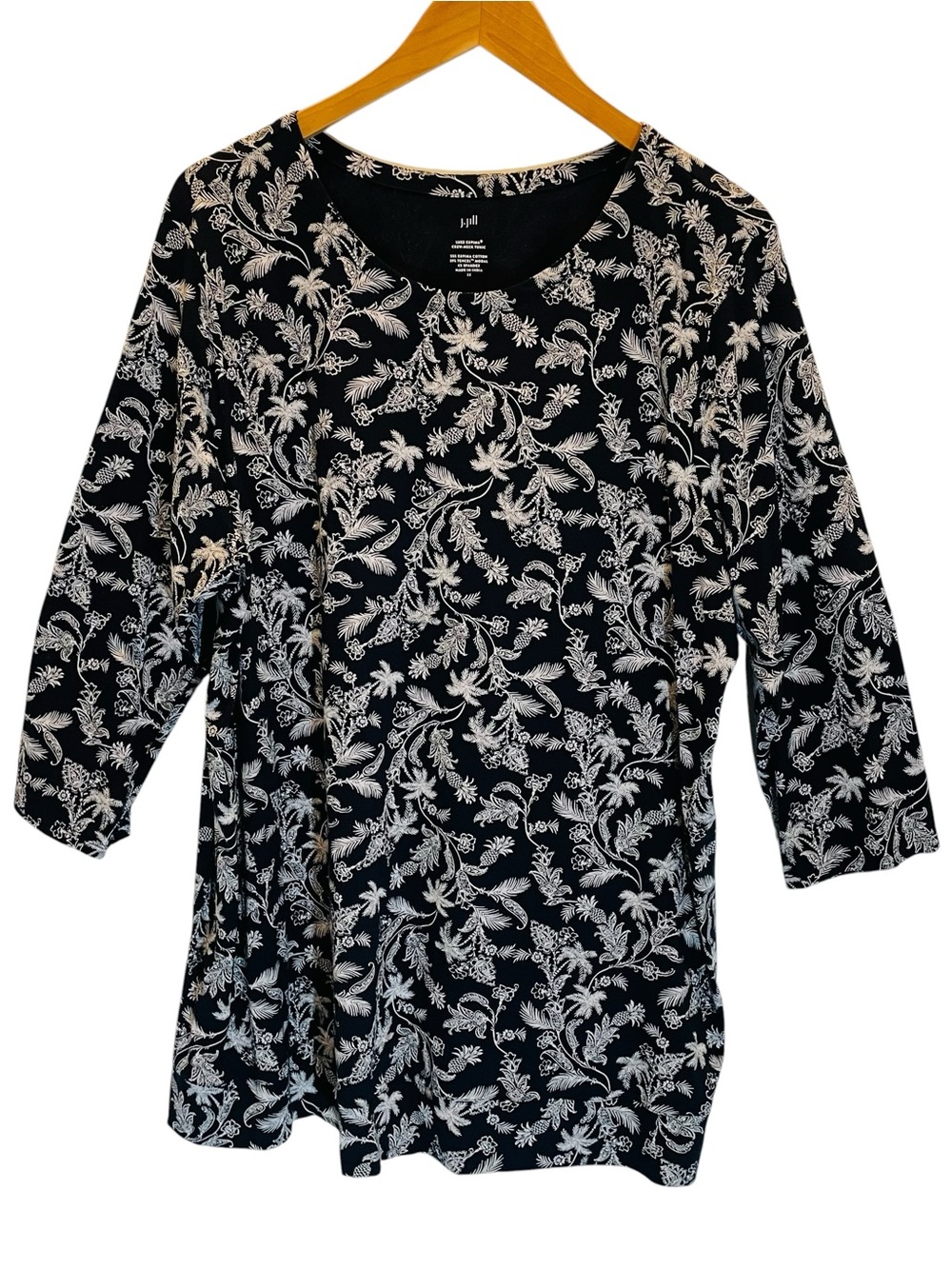 J. Jill Luxe Suprima Cotton Botanical Palm Print Tunic Top on Navy size 2X